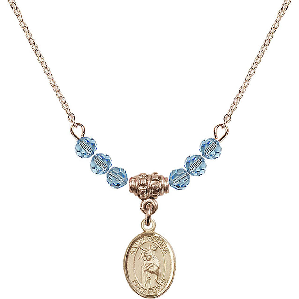 14kt Gold Filled Saint Regina Birthstone Necklace with Aqua Beads - 9335