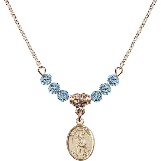 14kt Gold Filled Saint Regina Birthstone Necklace with Aqua Beads - 9335