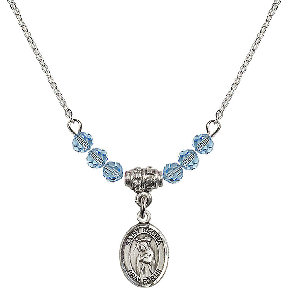 Sterling Silver Saint Regina Birthstone Necklace with Aqua Beads - 9335