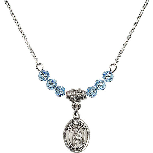 Sterling Silver Saint Regina Birthstone Necklace with Aqua Beads - 9335