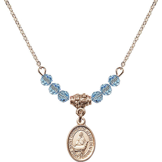 14kt Gold Filled Saint Catherine of Sweden Birthstone Necklace with Aqua Beads - 9336