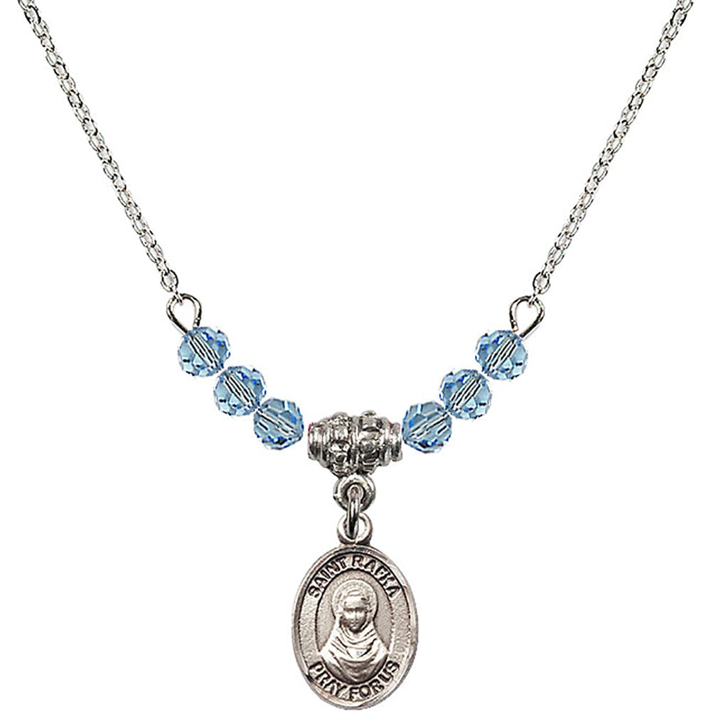 Sterling Silver Saint Rafka Birthstone Necklace with Aqua Beads - 9338