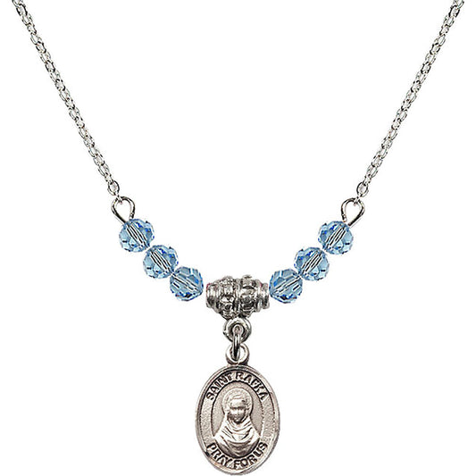 Sterling Silver Saint Rafka Birthstone Necklace with Aqua Beads - 9338