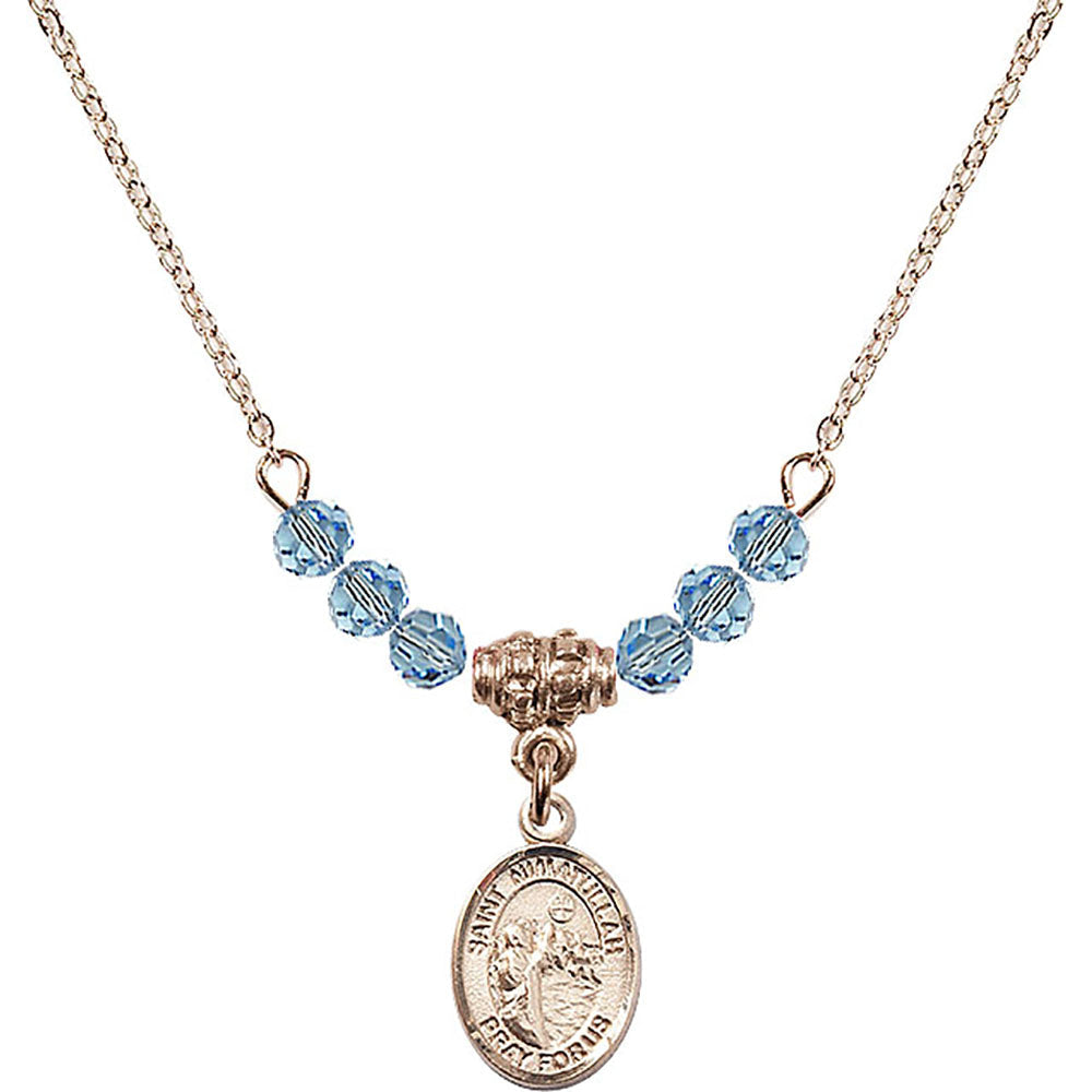 14kt Gold Filled Saint Nimatullah Birthstone Necklace with Aqua Beads - 9339