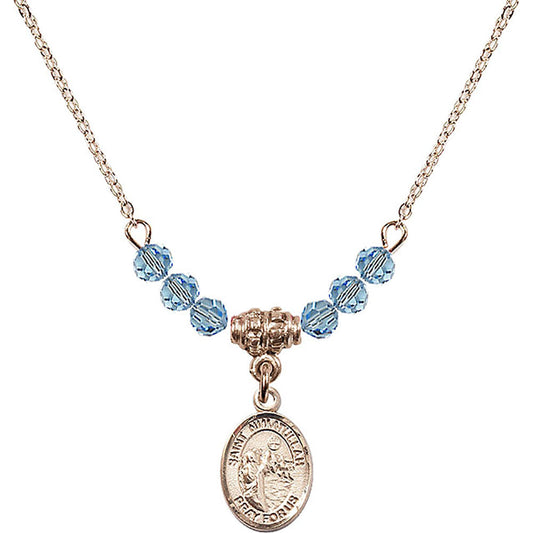 14kt Gold Filled Saint Nimatullah Birthstone Necklace with Aqua Beads - 9339