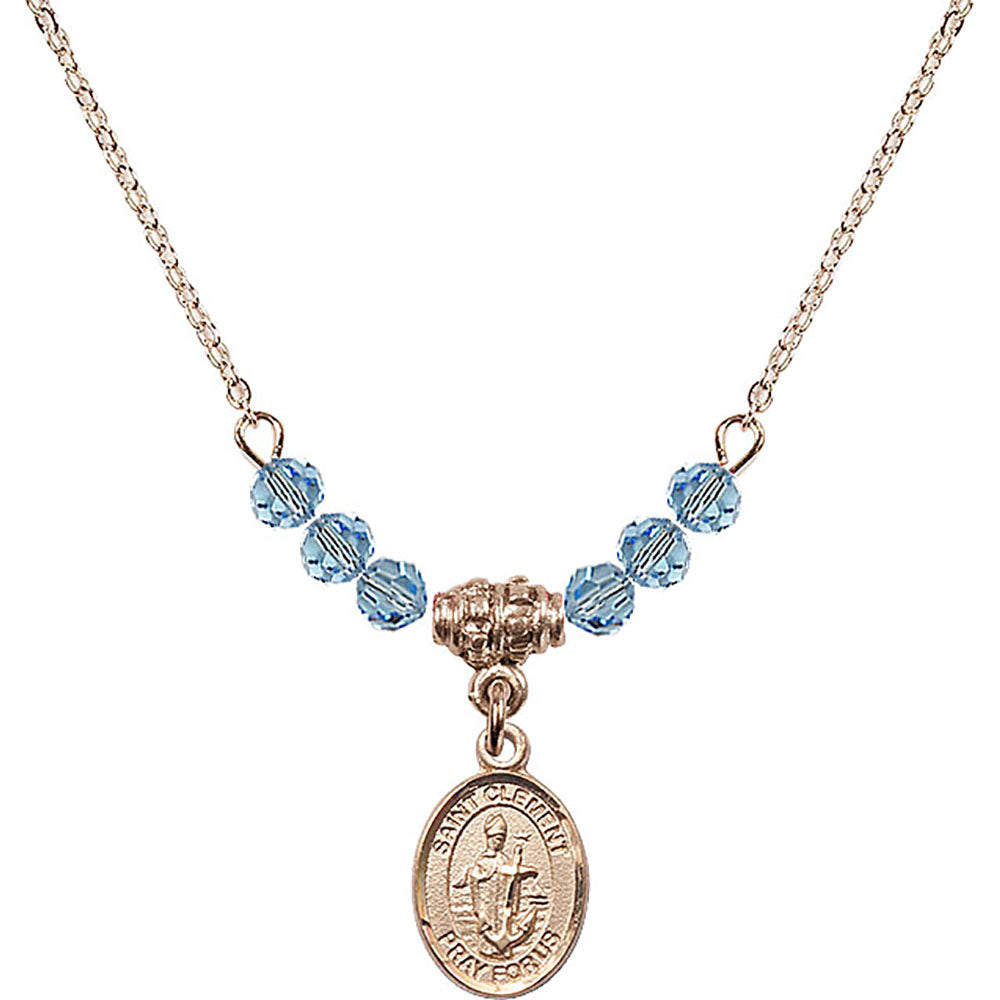 14kt Gold Filled Saint Clement Birthstone Necklace with Aqua Beads - 9340