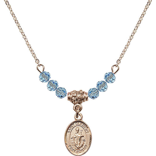 14kt Gold Filled Saint Clement Birthstone Necklace with Aqua Beads - 9340