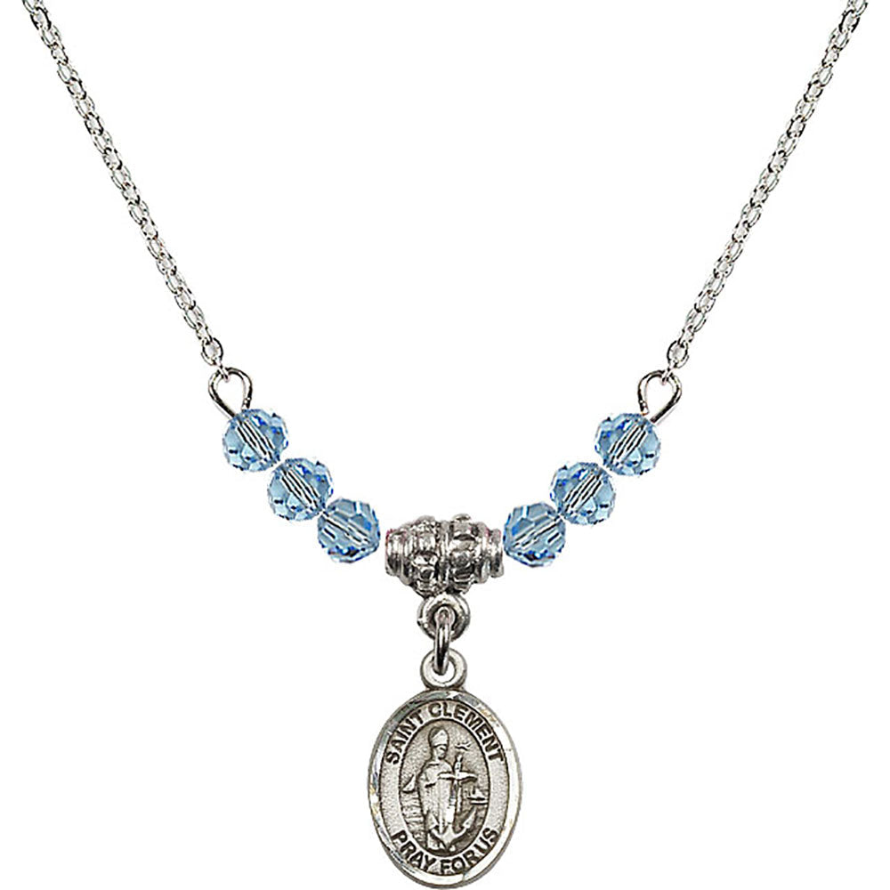 Sterling Silver Saint Clement Birthstone Necklace with Aqua Beads - 9340