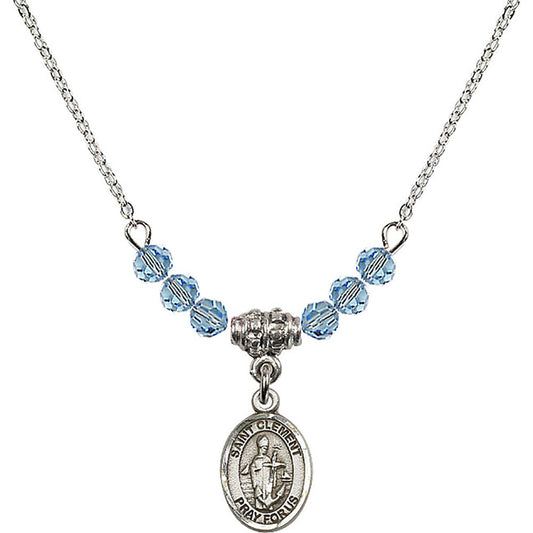 Sterling Silver Saint Clement Birthstone Necklace with Aqua Beads - 9340