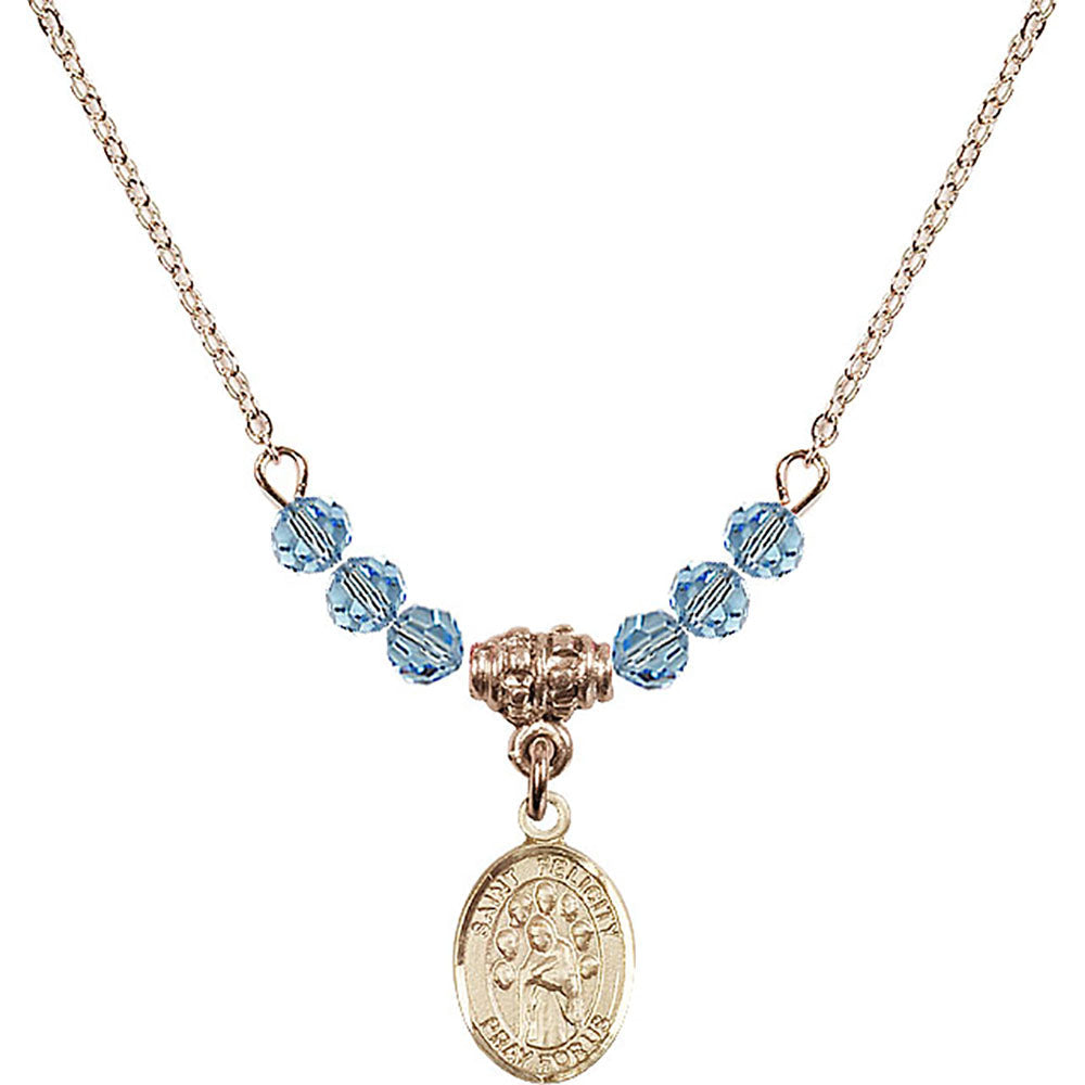 14kt Gold Filled Saint Felicity Birthstone Necklace with Aqua Beads - 9341
