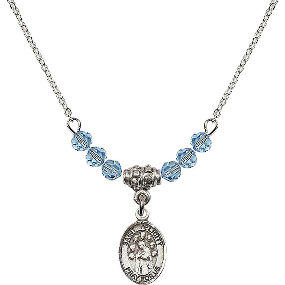 Sterling Silver Saint Felicity Birthstone Necklace with Aqua Beads - 9341