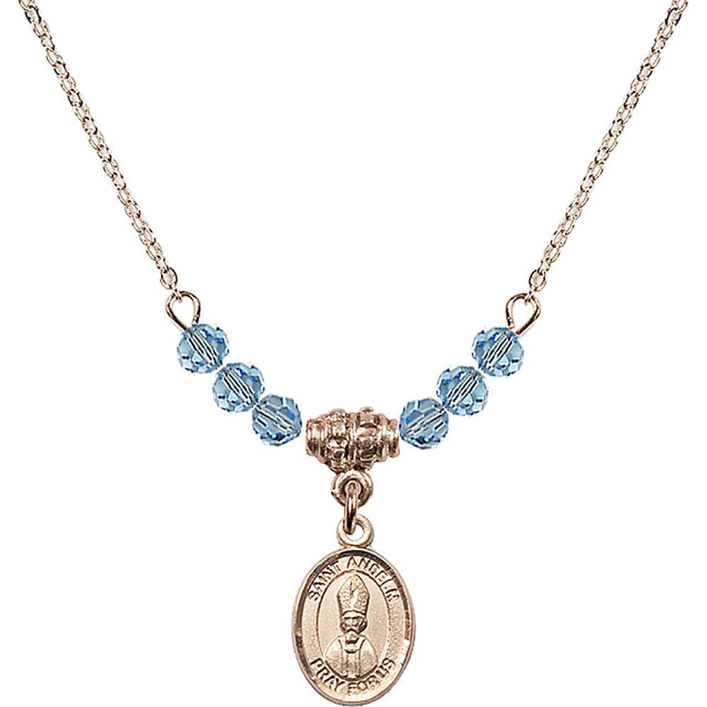 14kt Gold Filled Saint Anselm of Canterbury Birthstone Necklace with Aqua Beads - 9342