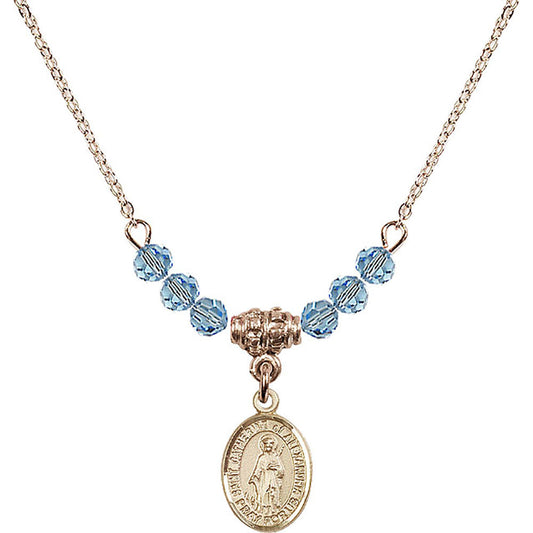 14kt Gold Filled Saint Catherine of Alexandria Birthstone Necklace with Aqua Beads - 9343