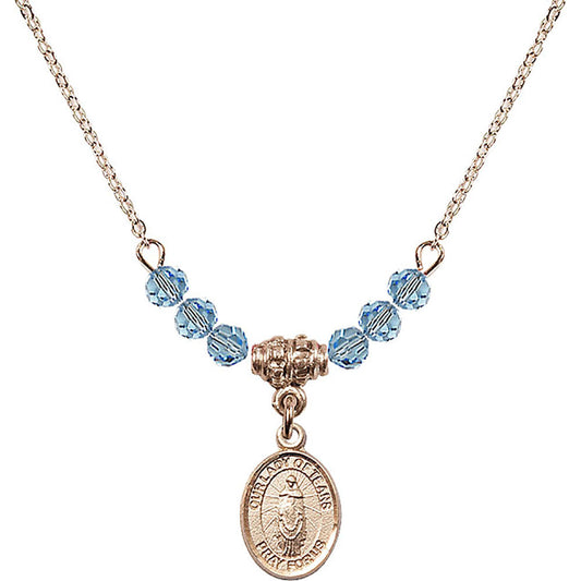 14kt Gold Filled Our Lady of Tears Birthstone Necklace with Aqua Beads - 9346
