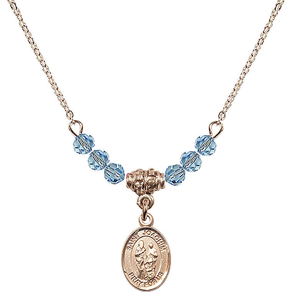 14kt Gold Filled Saint Joachim Birthstone Necklace with Aqua Beads - 9348