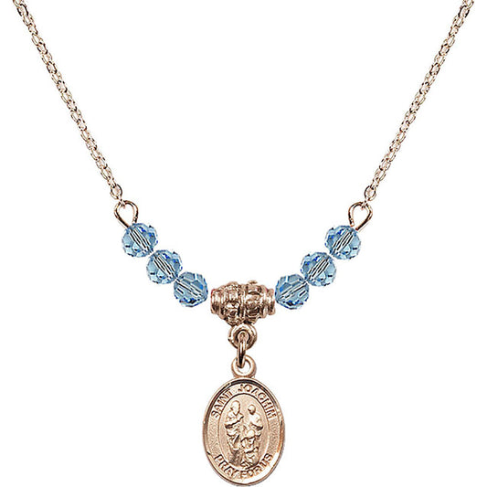14kt Gold Filled Saint Joachim Birthstone Necklace with Aqua Beads - 9348