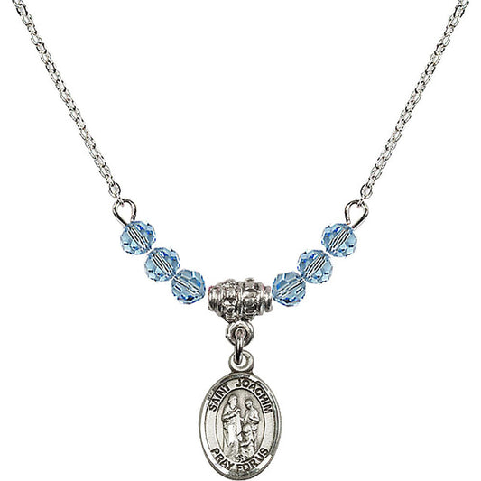 Sterling Silver Saint Joachim Birthstone Necklace with Aqua Beads - 9348