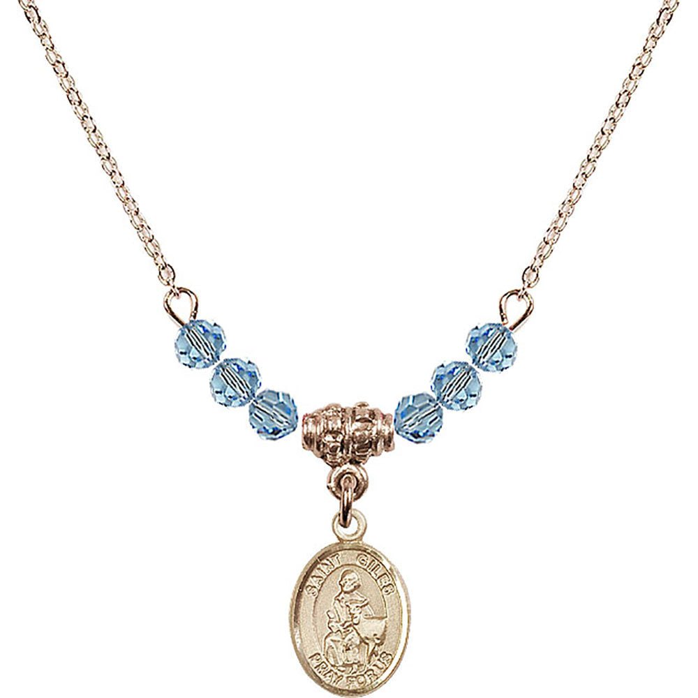 14kt Gold Filled Saint Giles Birthstone Necklace with Aqua Beads - 9349