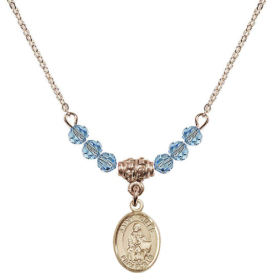 14kt Gold Filled Saint Giles Birthstone Necklace with Aqua Beads - 9349