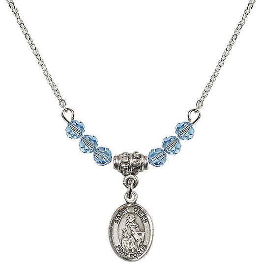 Sterling Silver Saint Giles Birthstone Necklace with Aqua Beads - 9349