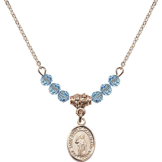 14kt Gold Filled Saint John of Capistrano Birthstone Necklace with Aqua Beads - 9350