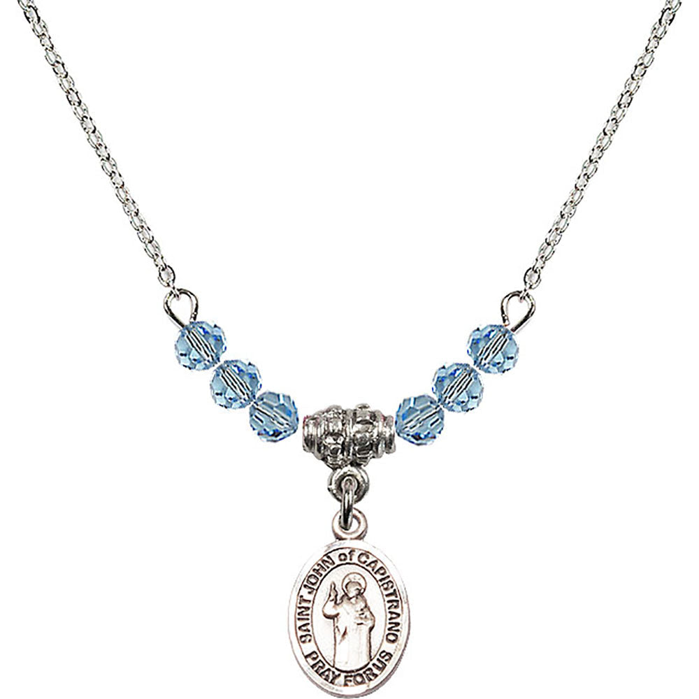 Sterling Silver Saint John of Capistrano Birthstone Necklace with Aqua Beads - 9350