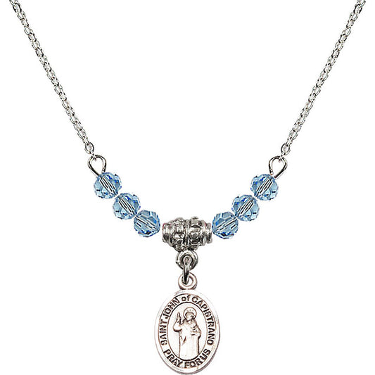 Sterling Silver Saint John of Capistrano Birthstone Necklace with Aqua Beads - 9350