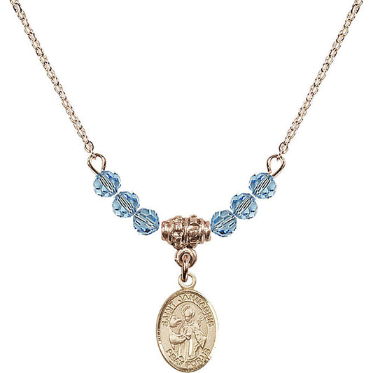 14kt Gold Filled Saint Januarius Birthstone Necklace with Aqua Beads - 9351