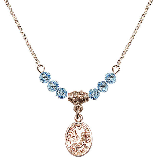 14kt Gold Filled Saint Catherine of Bologna Birthstone Necklace with Aqua Beads - 9354
