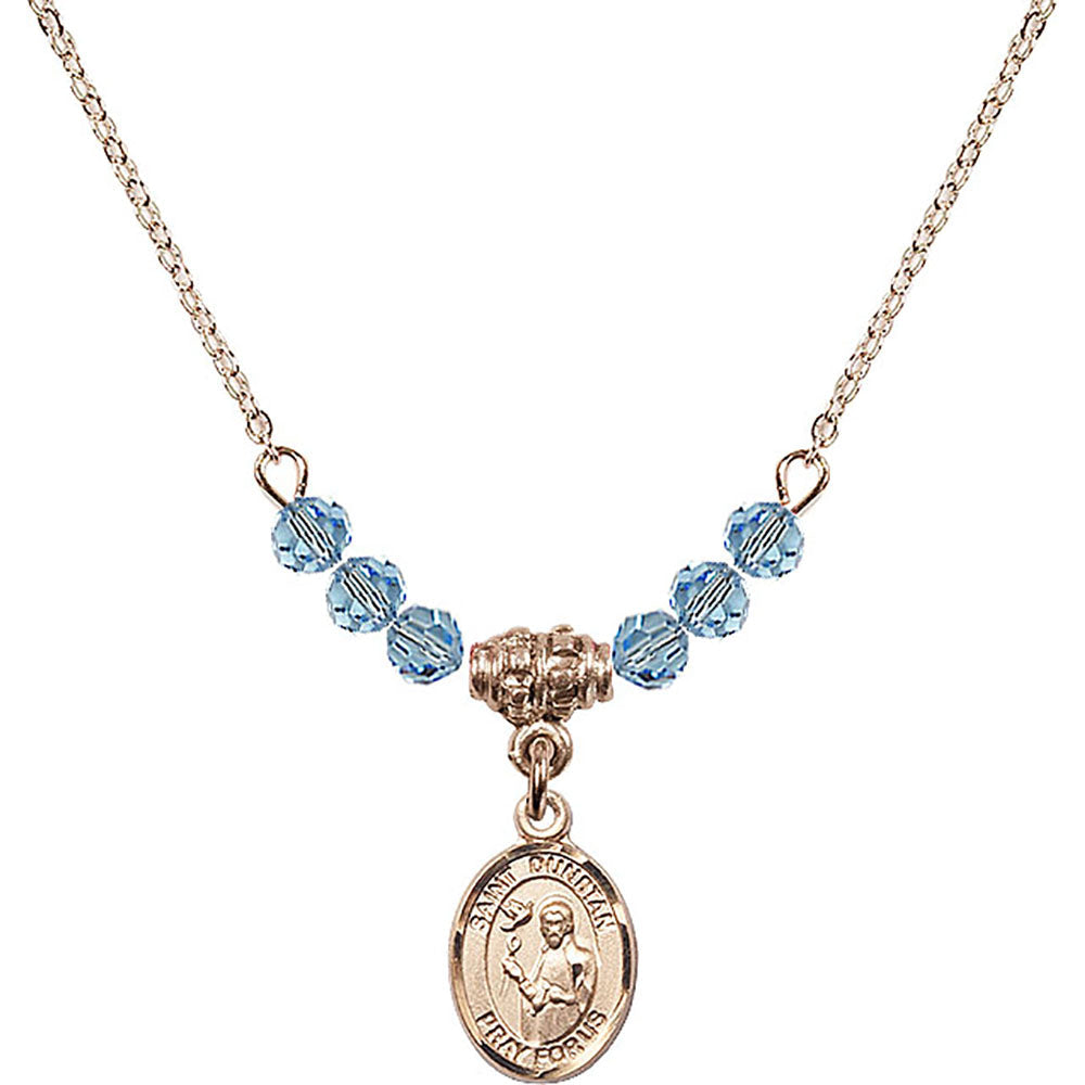 14kt Gold Filled Saint Dunstan Birthstone Necklace with Aqua Beads - 9355