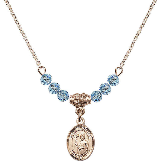 14kt Gold Filled Saint Dunstan Birthstone Necklace with Aqua Beads - 9355