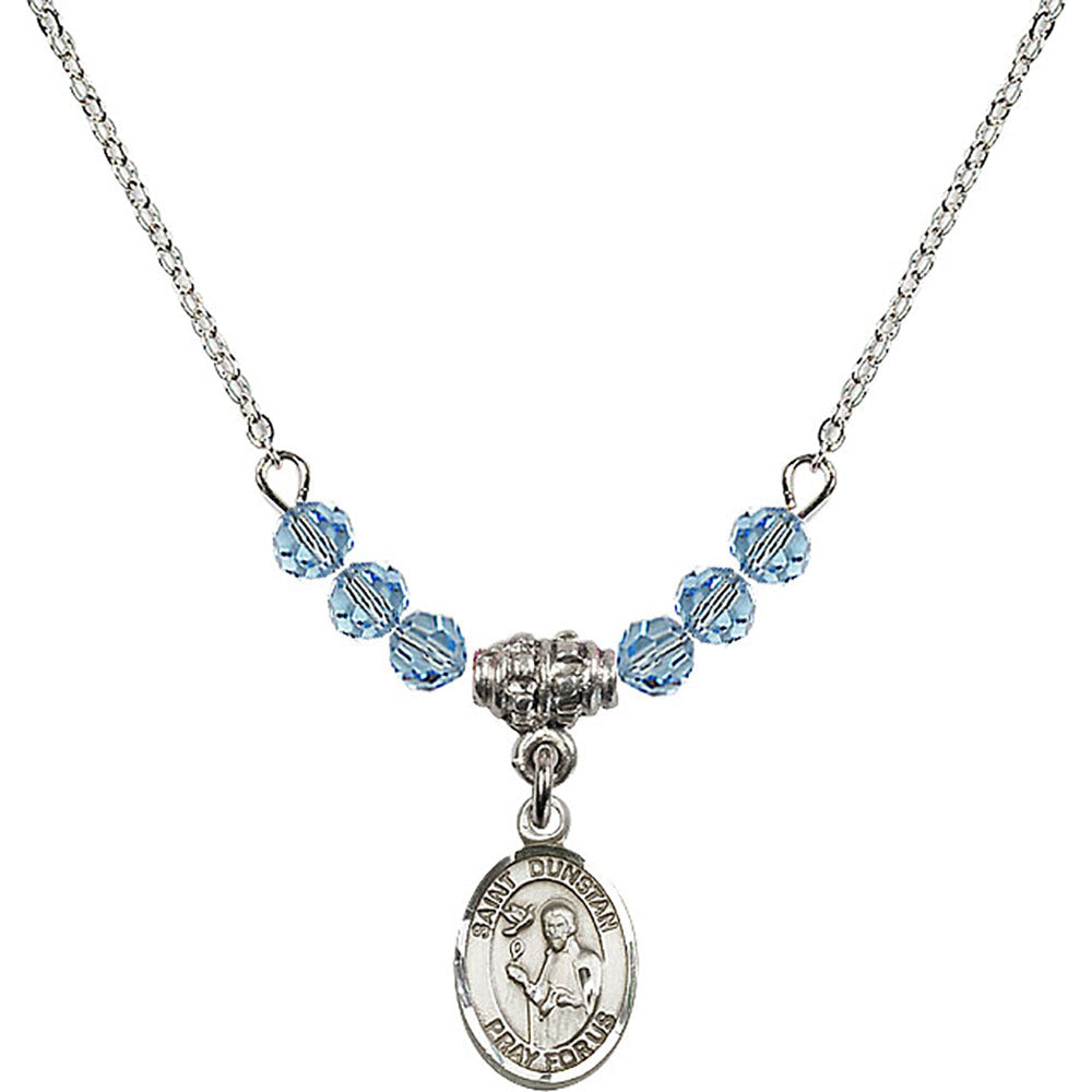 Sterling Silver Saint Dunstan Birthstone Necklace with Aqua Beads - 9355