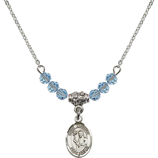 Sterling Silver Saint Dunstan Birthstone Necklace with Aqua Beads - 9355