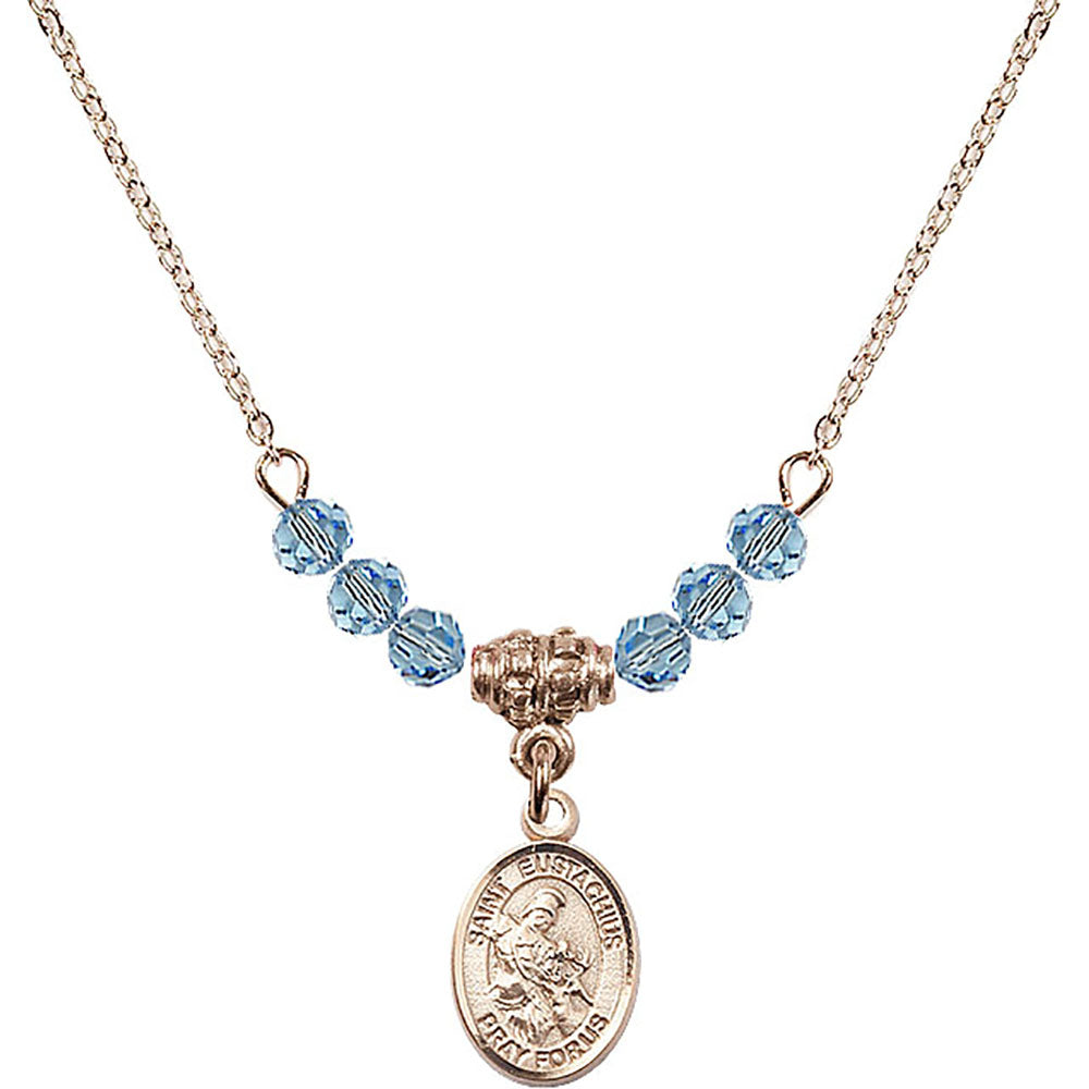 14kt Gold Filled Saint Eustachius Birthstone Necklace with Aqua Beads - 9356
