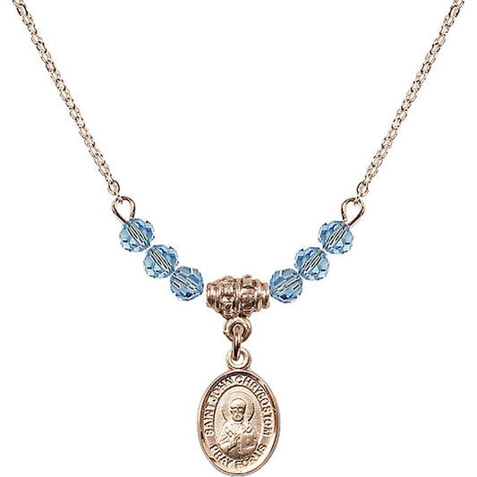14kt Gold Filled Saint John Licci Birthstone Necklace with Aqua Beads - 9358