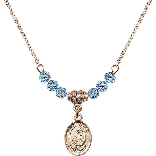 14kt Gold Filled Saint Paula Birthstone Necklace with Aqua Beads - 9359