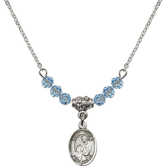 Sterling Silver Saint Paula Birthstone Necklace with Aqua Beads - 9359