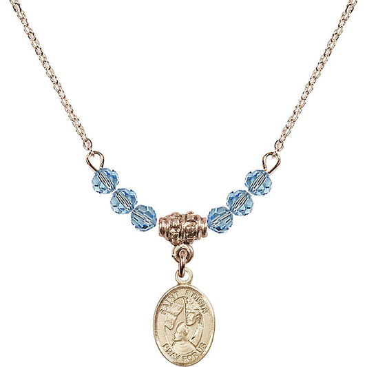14kt Gold Filled Saint Edwin Birthstone Necklace with Aqua Beads - 9361