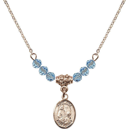 14kt Gold Filled Saint Fina Birthstone Necklace with Aqua Beads - 9364