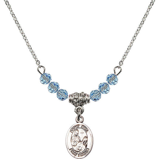 Sterling Silver Saint Fina Birthstone Necklace with Aqua Beads - 9364