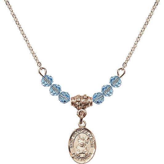 14kt Gold Filled Saint Frances of Rome Birthstone Necklace with Aqua Beads - 9365