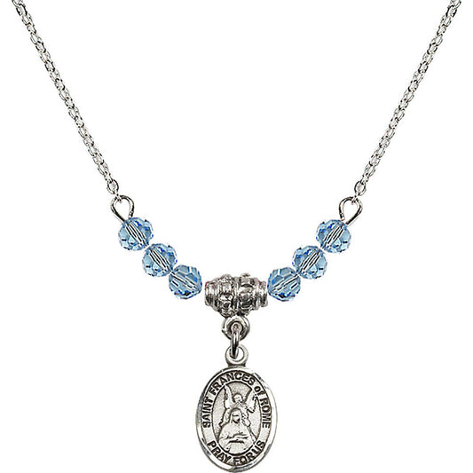 Sterling Silver Saint Frances of Rome Birthstone Necklace with Aqua Beads - 9365