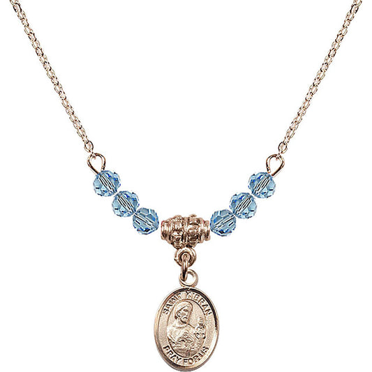 14kt Gold Filled Saint Kieran Birthstone Necklace with Aqua Beads - 9367