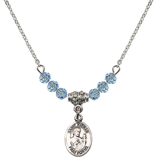 Sterling Silver Saint Kieran Birthstone Necklace with Aqua Beads - 9367