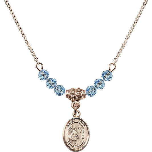 14kt Gold Filled Saint Vitus Birthstone Necklace with Aqua Beads - 9368