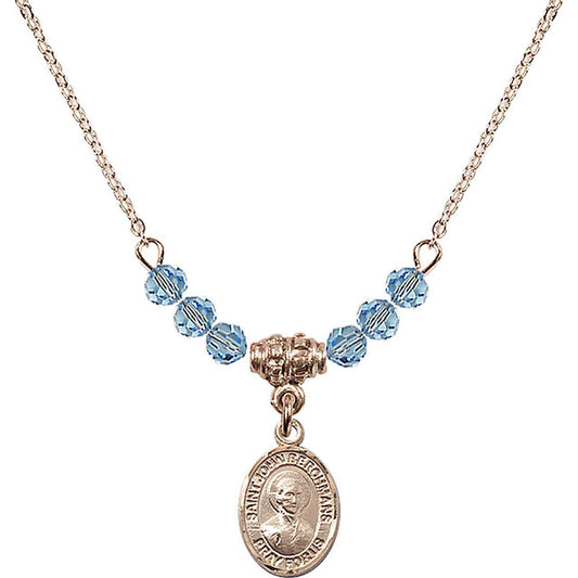 14kt Gold Filled Saint John Berchmans Birthstone Necklace with Aqua Beads - 9370