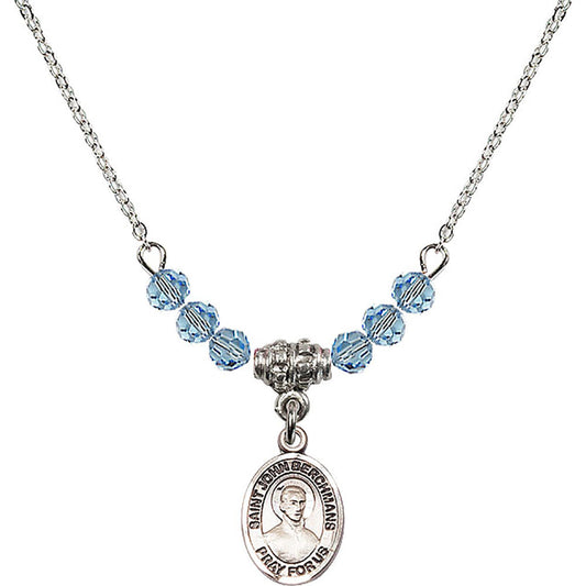 Sterling Silver Saint John Berchmans Birthstone Necklace with Aqua Beads - 9370