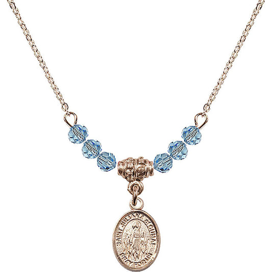 14kt Gold Filled Saint Juliana of Cumae Birthstone Necklace with Aqua Beads - 9372