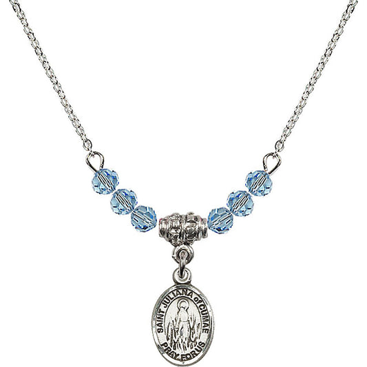 Sterling Silver Saint Juliana of Cumae Birthstone Necklace with Aqua Beads - 9372