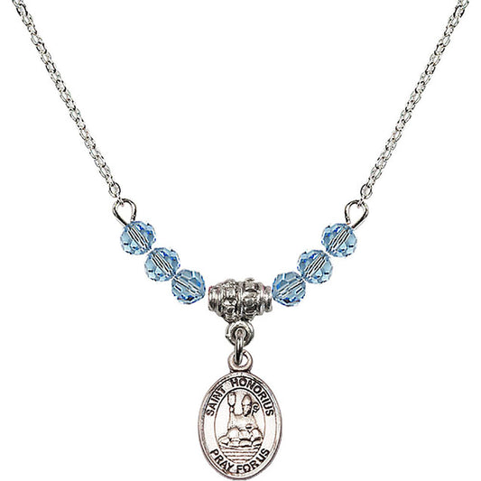 Sterling Silver Saint Honorius of Amiens Birthstone Necklace with Aqua Beads - 9376